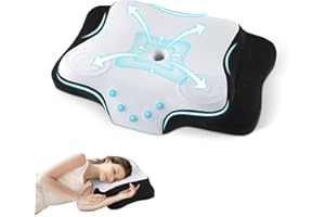 JINXIA Cervical Pillow for Neck and Shoulder, Ergonomic Orthopedic Pillow with Cooling Silk Case, Odorless Memory Foam Neck S