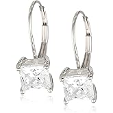 Amazon Essentials Sterling Silver Round Cut Cubic Zirconia Leverback Earrings