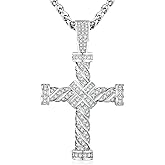 Chunky Bling Cross Pendant Necklace for Men, Iced Out Twisted Rope Design with Full Cubic Zirconia, 18K Gold Plated Hip Hop Jewelry, Statement Piece