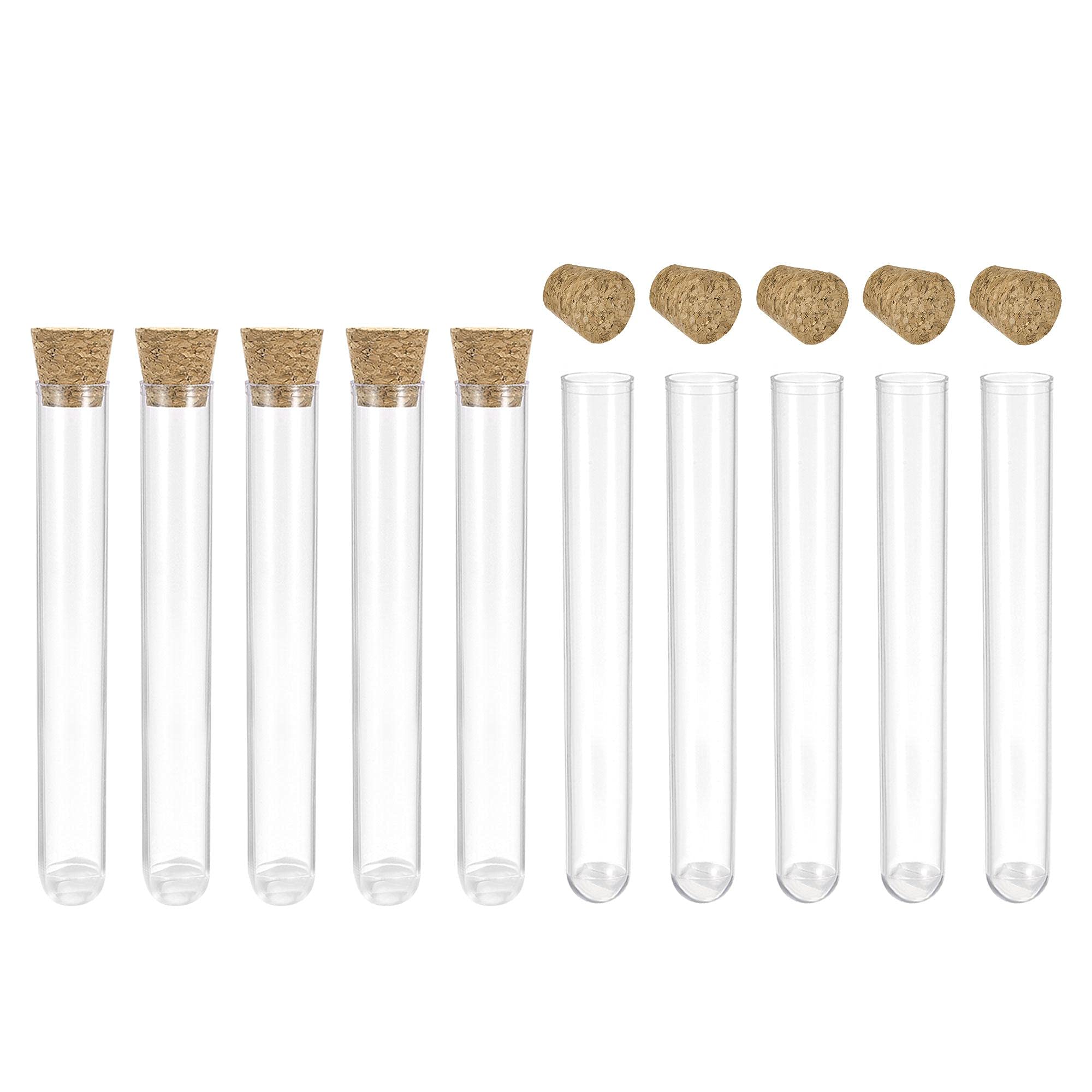 Photo 1 of uxcell 10Pcs PS Plastic Test Tubes with Cork Stoppers, Round Base, 13x78mm, Storage Container for Scientific Experiments Sample Display Decorations