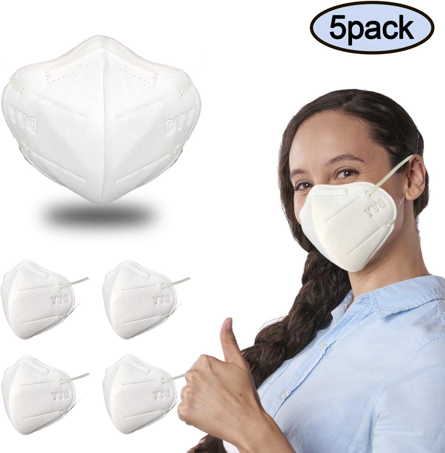 KN95 mask, disposable mask, protective mask, 5 layers of protection, effective resistance to PM2.5 haze, pollen, dust, male and female personal protective equipment (5PACK)
