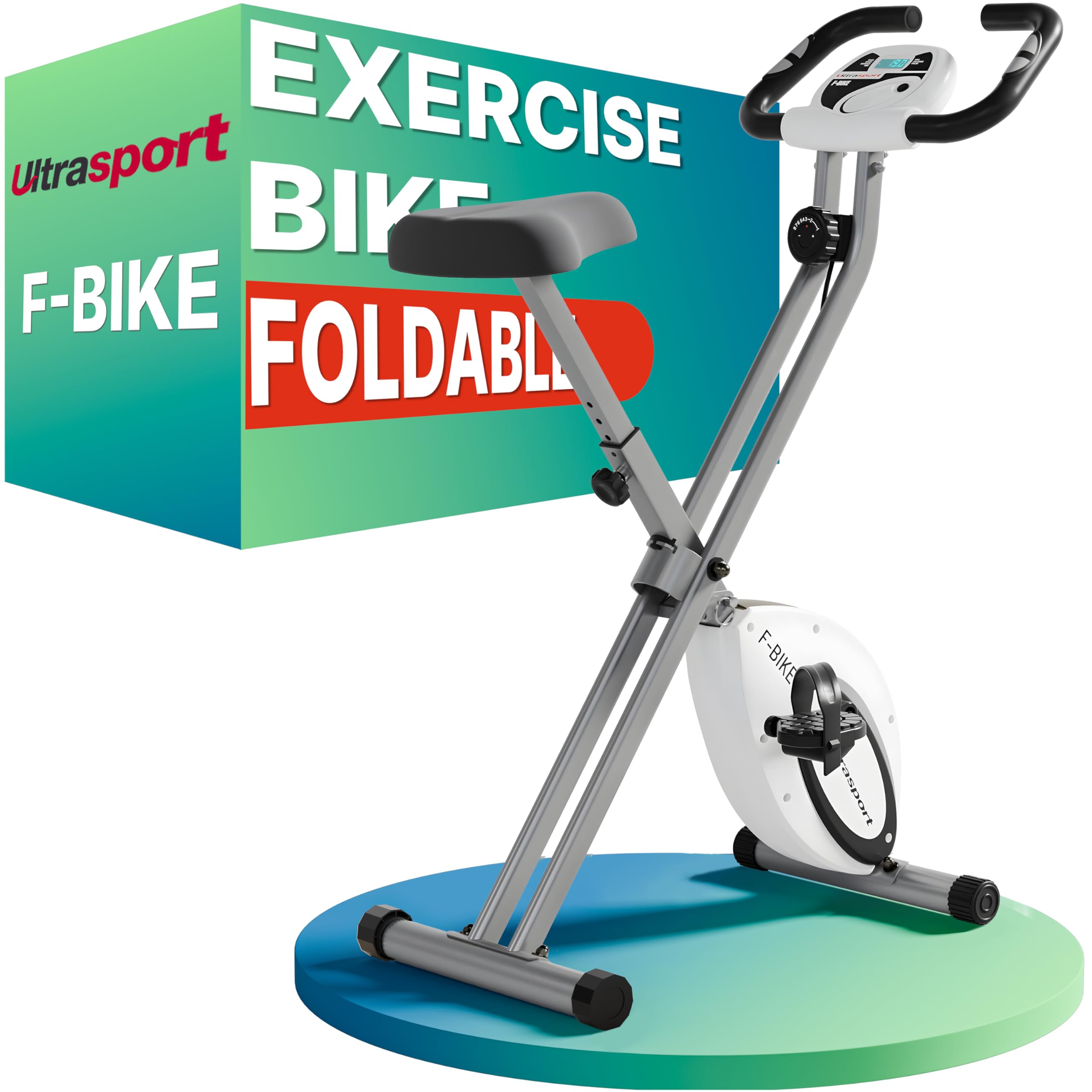 Ultrasport F-Bike Folding Exercise Bike - Extra Silent with Relax Foam Seat and LCD Display - Exercise Bikes for Home Use, Exercise Bike Foldable, Indoor Bike, Stationary Bike (white-silver)