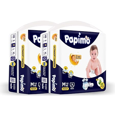 Papimo Diapers Pants with Aloe Vera Monthly Box Pack, Medium (152 Count)