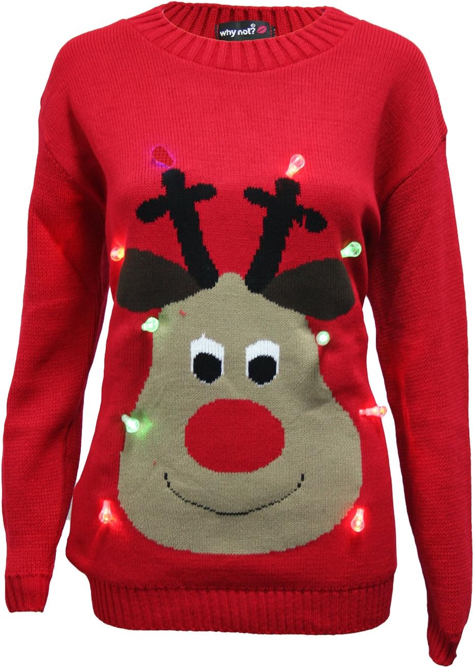 New Unisex Light Up Christmas Jumper Mens Womens Rudolph LED Novelty Sweater