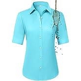 Gleeivy Button Down Shirts for Women Fitted Short Sleeve Dress Shirt Collared Blouses Work Tops Wrinkle Free