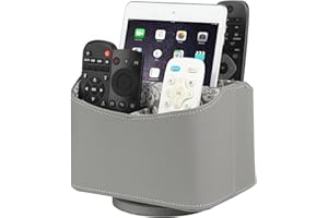 HofferRuffer Fashion Spinning Remote Control Holder, Remote Controller Holder, Remote Caddy, Media Storage Organizer, Remote Control Organizer, 7.3X 5.5 x 6 inches, Classic Grey Faux Leather