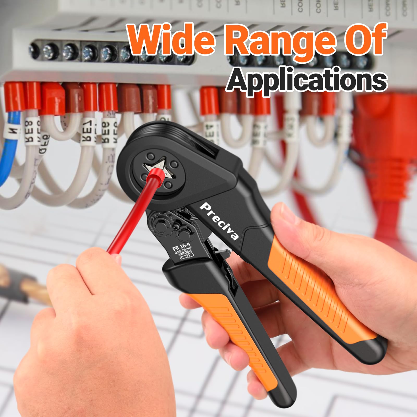 Crimpzangen Aderendhülsen Set, Preciva Crimpzange 0,08-16mm² Aderendhülsenzange mit 350 Twin und 950 Einzeilige Aderendhülsen Set für Heimwerker und industrieller Bedarf Presszange 16mm2 8