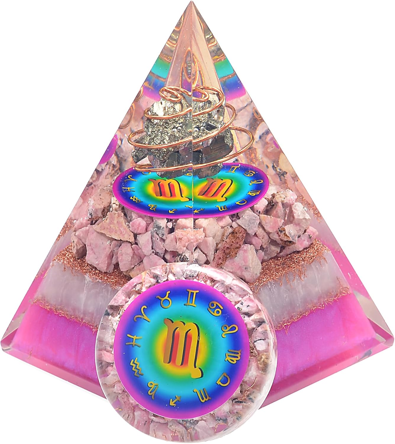 Indoor Fountains & Accessories - Horoscope Orgone Pyramid & Palm Stone Set, Healing Crystal Scorpio Zodiac Sign Gift Set Made of Pyrite & Peru Rhodochrosite for Strength and Intelligence