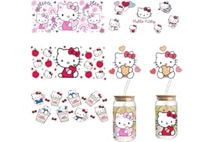 TIRMEVW 5 Sheet Valentines Day Made UV DTF Cup Wrap Transfer Stickers for Glass 16oz Rub on Transfer Waterproof Sticker Pink Heart Cute Cartoon for 16oz Libbey Glass Cups Furniture Craft DIY Crafts
