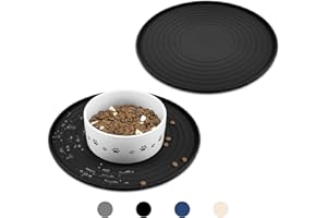Ptlom Silicone Pet Feeding Mat for Dogs and Cats Placemat 2 Pack, Non-Slip Waterproof Dog Bowl Mats for Food and Water, Small Medium Pets Puppy Tray Mat Prevent Residues Spill to The Floor, Black