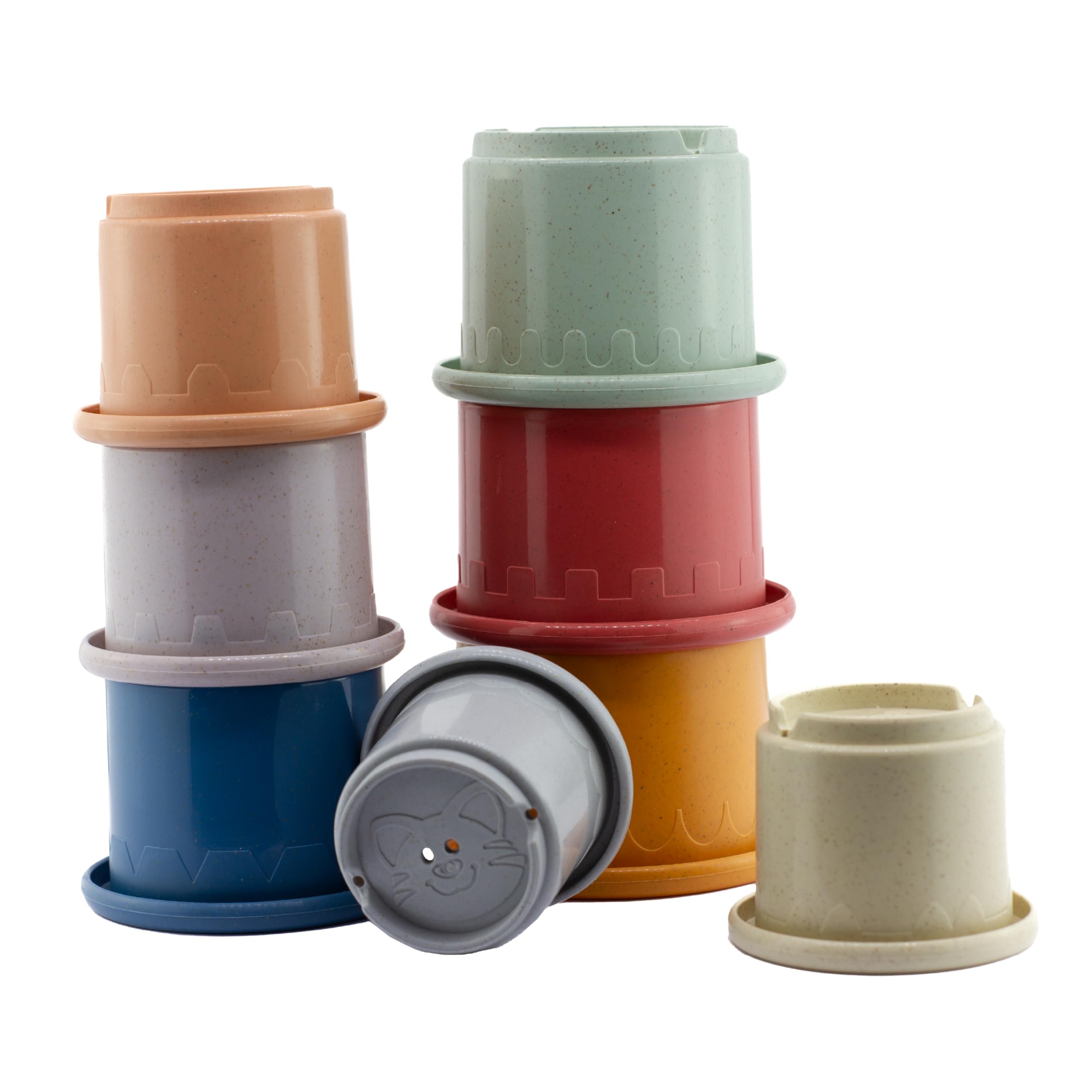 babynova Stacking Cups - Educational Baby & Toddler Stacking Toys - from 3+ Months - 8 pcs Set - Motor and Coordination Skills Development - Suitable for Bath Tub and Sandbox - BPA Free