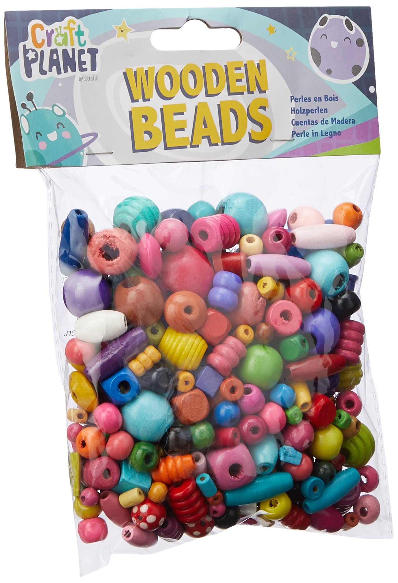 Craft Planet Wooden Beads For Crafts, Multicoloured, 100g, Art & Craft Fun For Kids, Crafting Basic Supplies, Embellishments, For Use In Home Or School, Creative Learning Toys, Bracelet Making, Cord — image 1
