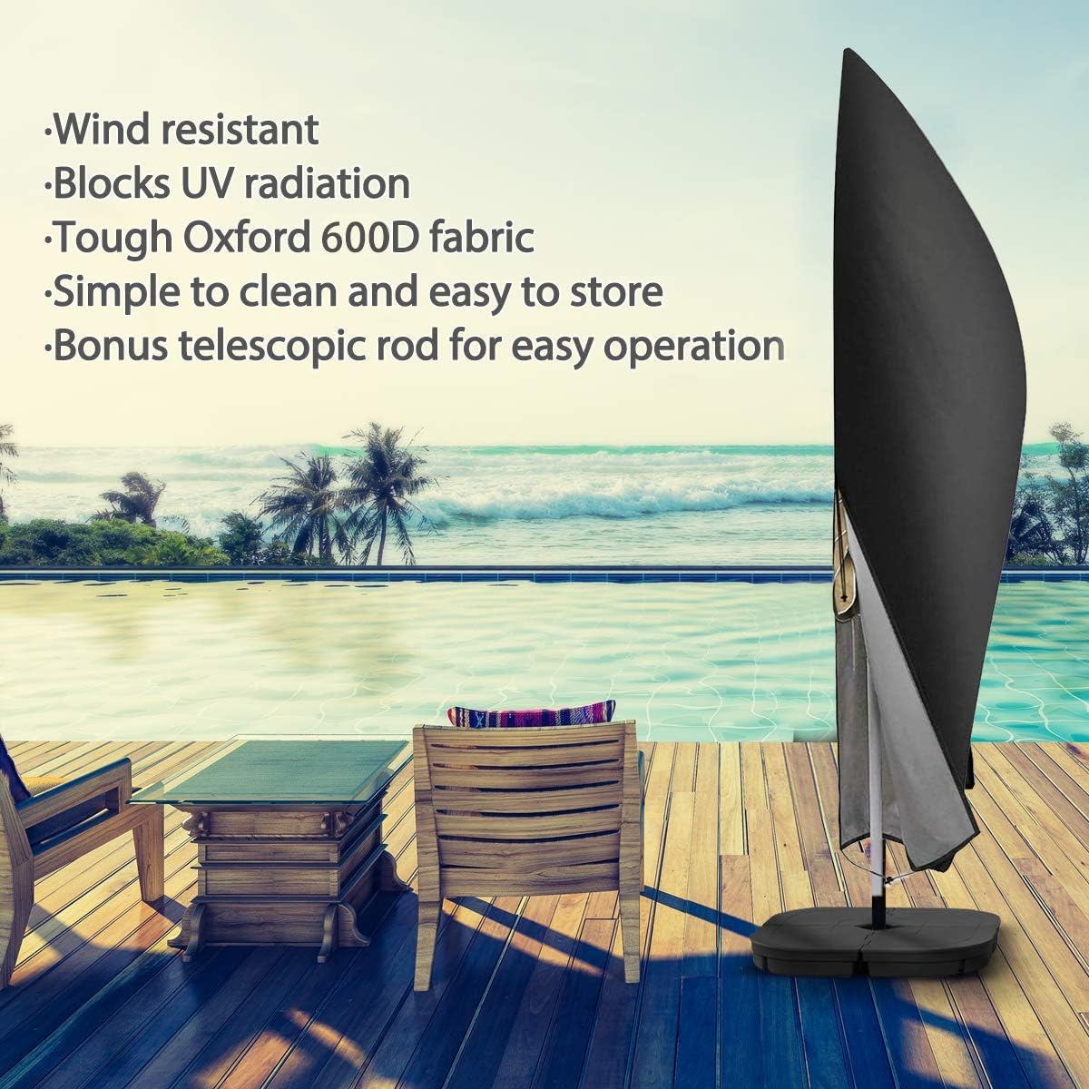 NASUM Cantilever Umbrella Cover, Patio Offset Umbrella Cover 600D Oxford Fabric Parasol Cover Waterproof for Outdoor Garden with Zip and Telescopic Pole: Kitchen & Dining