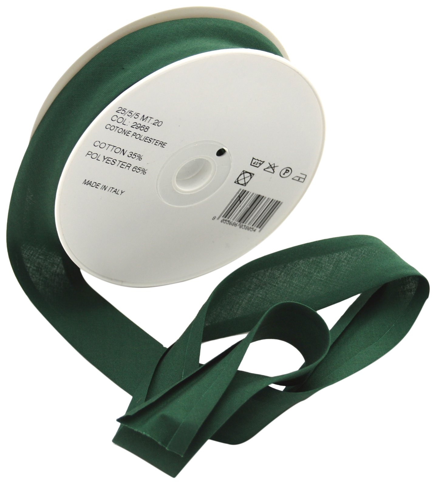 trimz 25/5/5 mm Bias Binding-Col. 2968-BOTTLE GREEN-20m Roll, polycotton, Dark Bottle Green