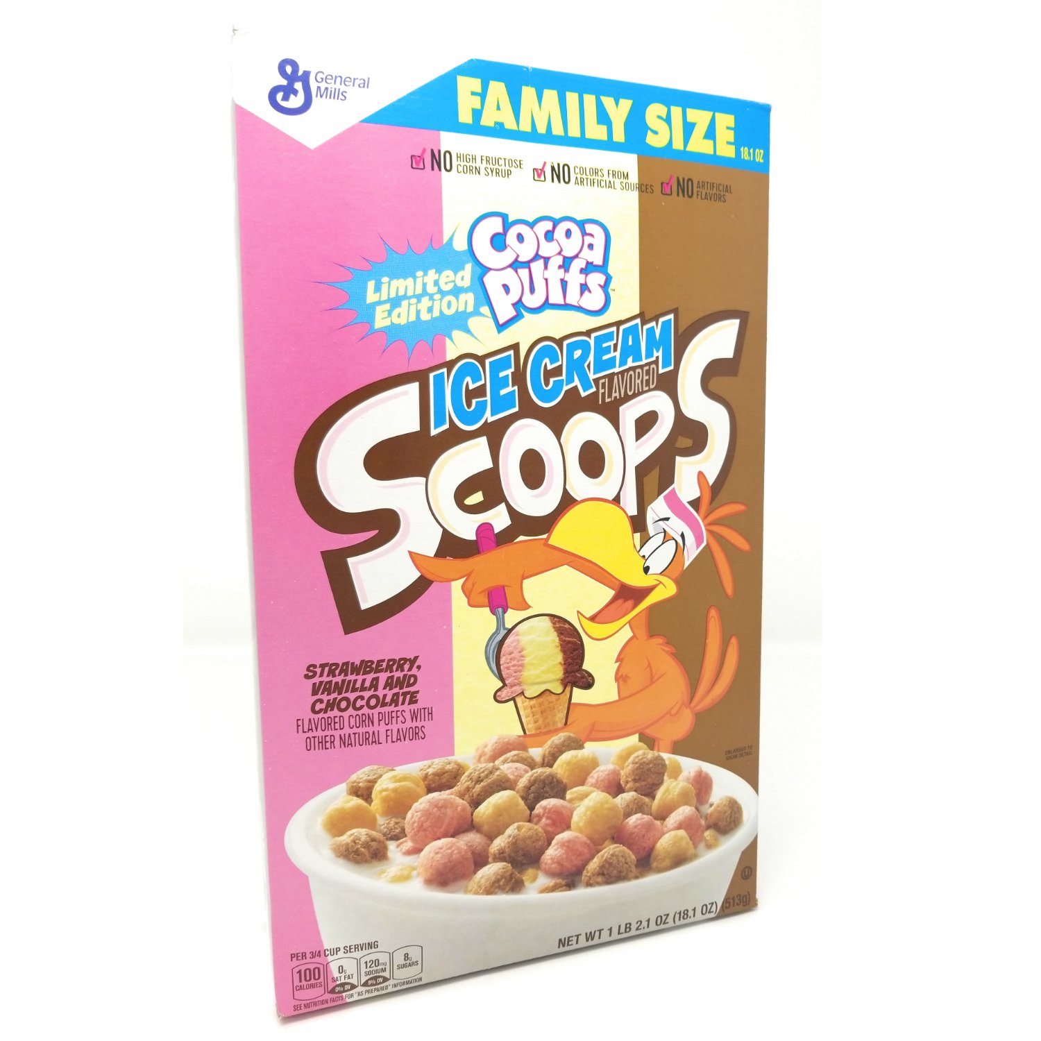 Limited Edition Cocoa Puffs Ice Cream Scoops Strawberry Vanilla & Chocolate Cereal 1 Pound 2.1 Ounces (18 Ounces)