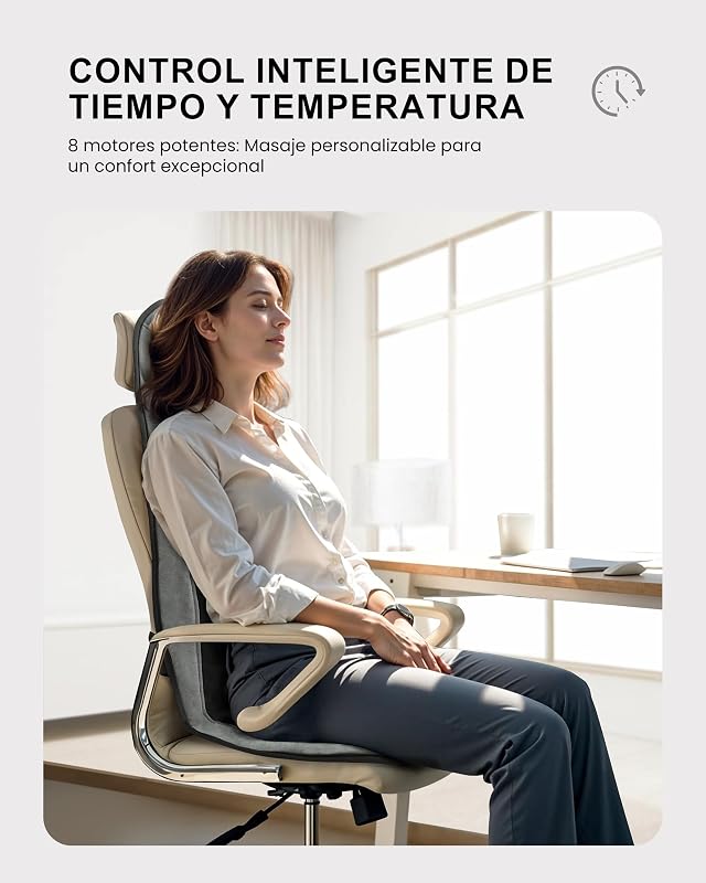 Masajeador Cervical y Espalda con Calor, Funda de Asiento de Masaje con 5 Modos de Vibración, 3 Intensidades, 3 Temporizadores para Aliviar el Dolor de Espalda, Regalos para Mujeres