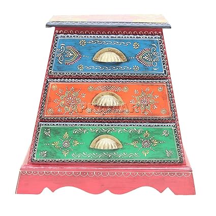 APKAMART Handicraft Wooden Chest of Drawers - 20 Inch - Corner End Table for Home Decor, Room Decor and Gifts