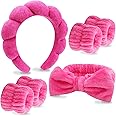 VELSCRUN 6 Pack Makeup and Skincare Headbands - Rose Pink Sponge Hair Bands, Bow Tie Wristbands for Face Washing, Women's Hair Accessories