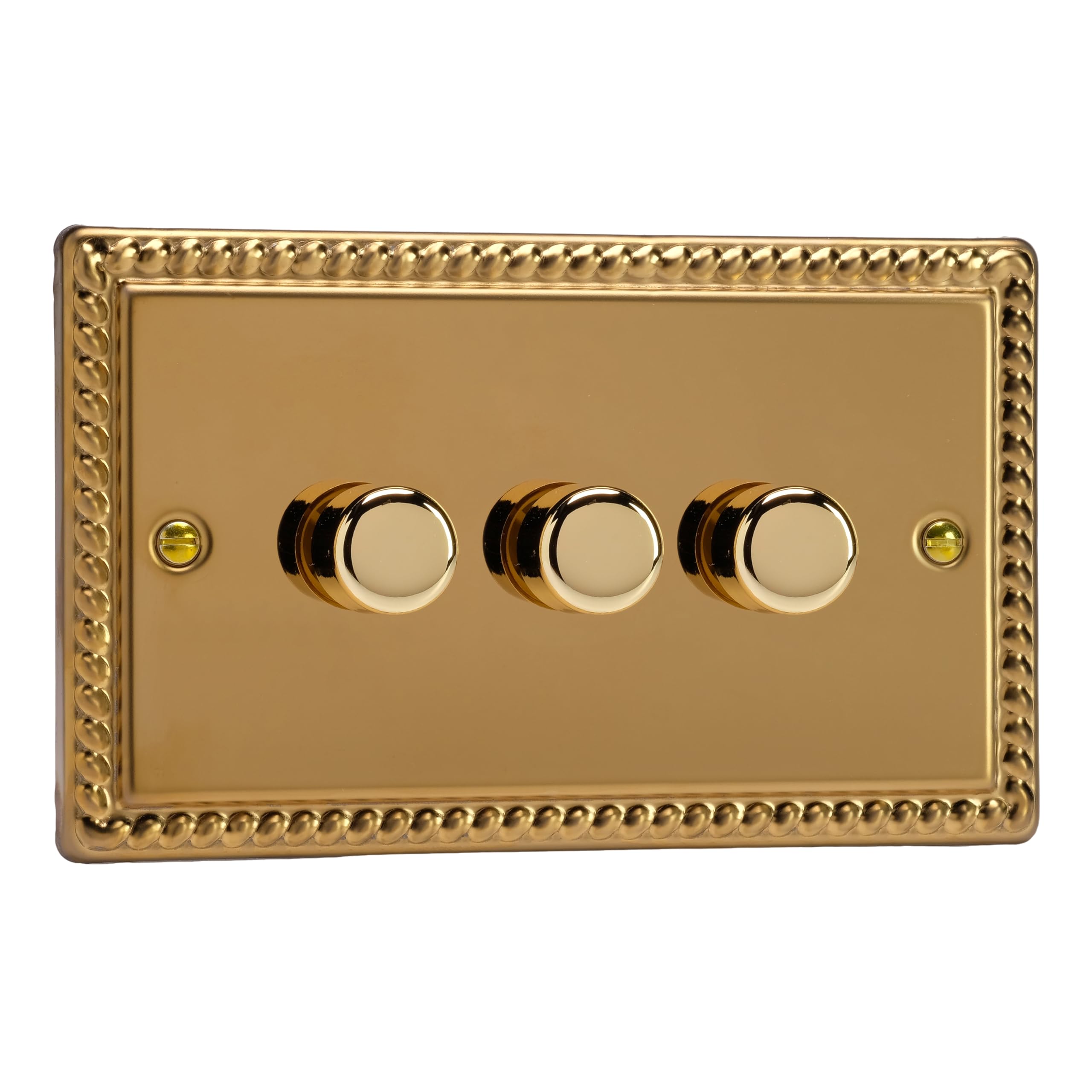 Varilight Georgian Brass, LED Dimmer Switch - V-Pro Series, 3 Gang (Double), 1 or 2 Way, 300 Watt (Trailing Edge) — image 1