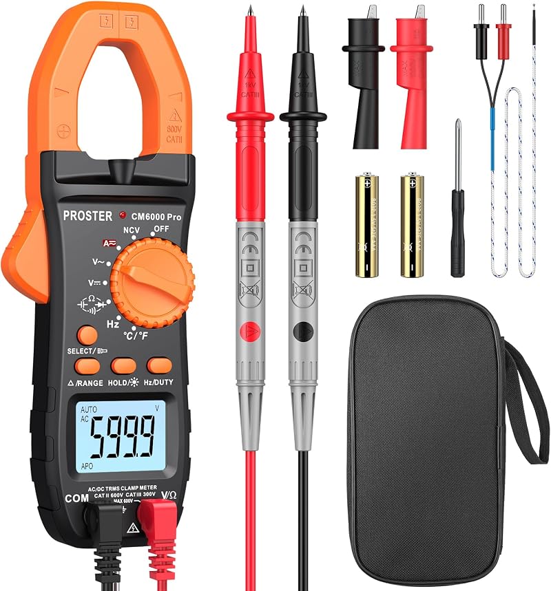 Proster Clamp Meter TRMS 6000 Counts 800A 600V Auto Range NCV Backlit