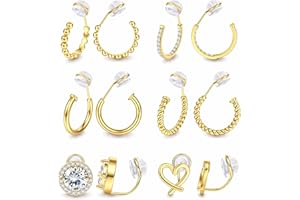 Sanfenly Clip On Earrings for Women 14K Gold Plated Non Pierced Gold Clip On Hoops Earrings Small Cute Chunky CZ Heart Adjustable No Piercing Earring Hypoallergenic Fake Earrings Set（12 Pcs Gold/Silver）