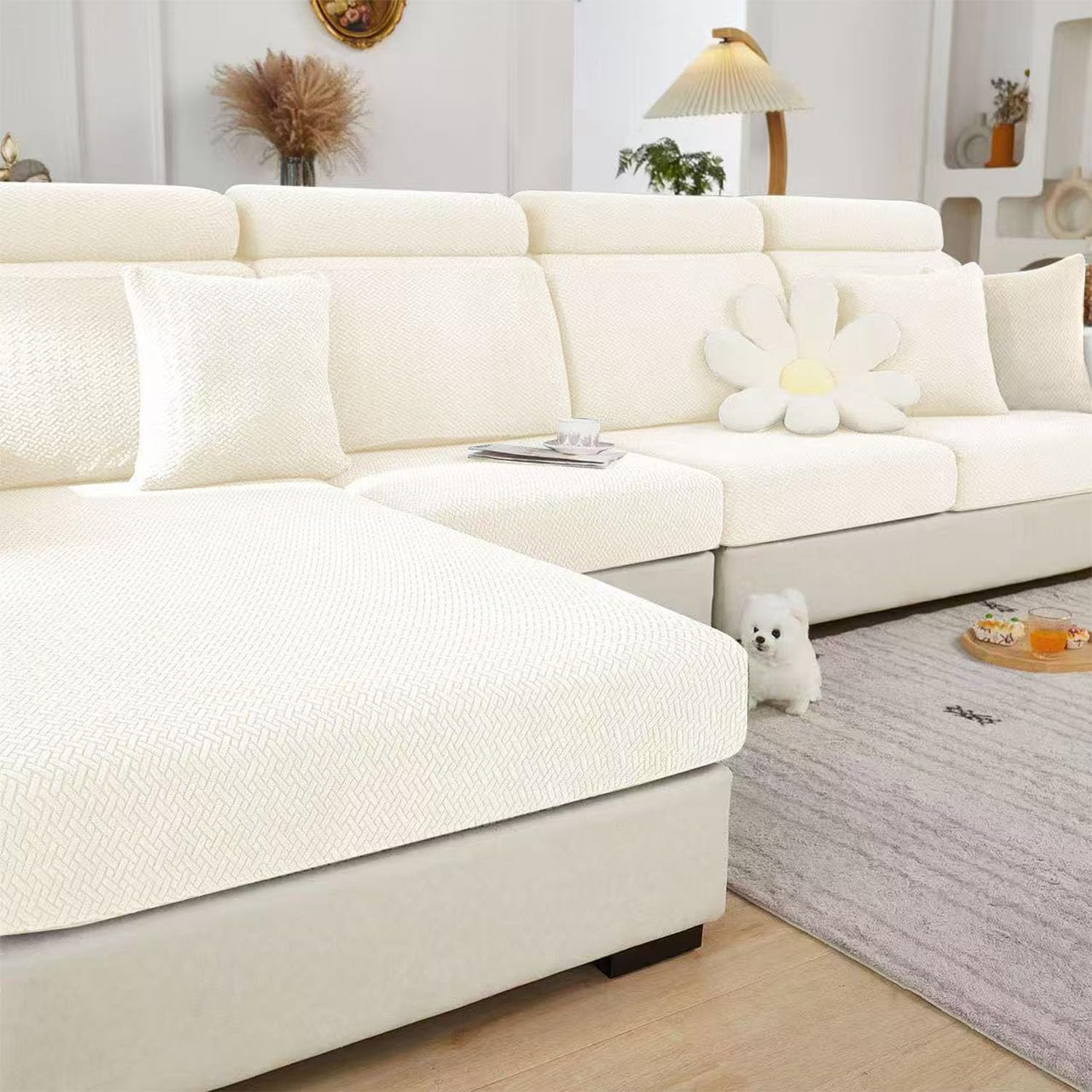 Photo 1 of Disayu Couch Cushion Covers for Sectional Sofa, Sectional Couch Covers for Furniture, Sofa Covers Washable Stretch Sofa Slipcovers Soft,Anti Slip,Skin-Friendly for Pets (Ivory White,2 Seats)
