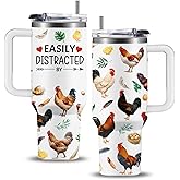 WWHSAI Chicken Gifts for Women, Chicken Gifts for Chickens Lovers, Birthday Christmas Chickens Themed Gift for Lady Girl, Insulated Stainless Steel Tumbler with Straw 40oz, BPA-Free