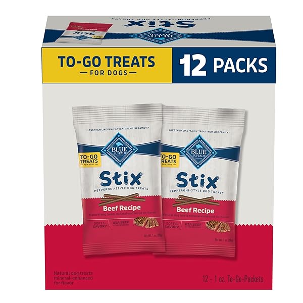 BLUE BUFFALO STIX NATURAL SOFT MOIST DOG TREATS TOGO BEEF RECIPE, 1OZ BAGS, PACK OF 12