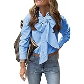 Cicy Bell Womens Plaid Shirts Bow Tied Neck Button Down Long Sleeve Casual Dressy Blouse Tops