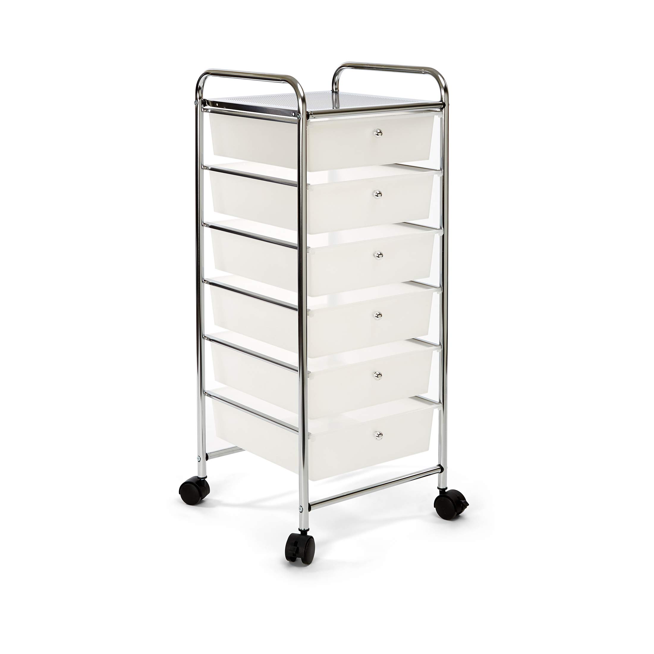 Seville Classics Large 6-Drawer Multipurpose Mobile Rolling Utility Storage Bin Organizer Cart, Frost White