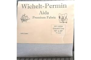 ROORUZ Wichelt Permin Premium Aida Cross Stitch Fabric 14 Count Graceful Grey 18" x 25"