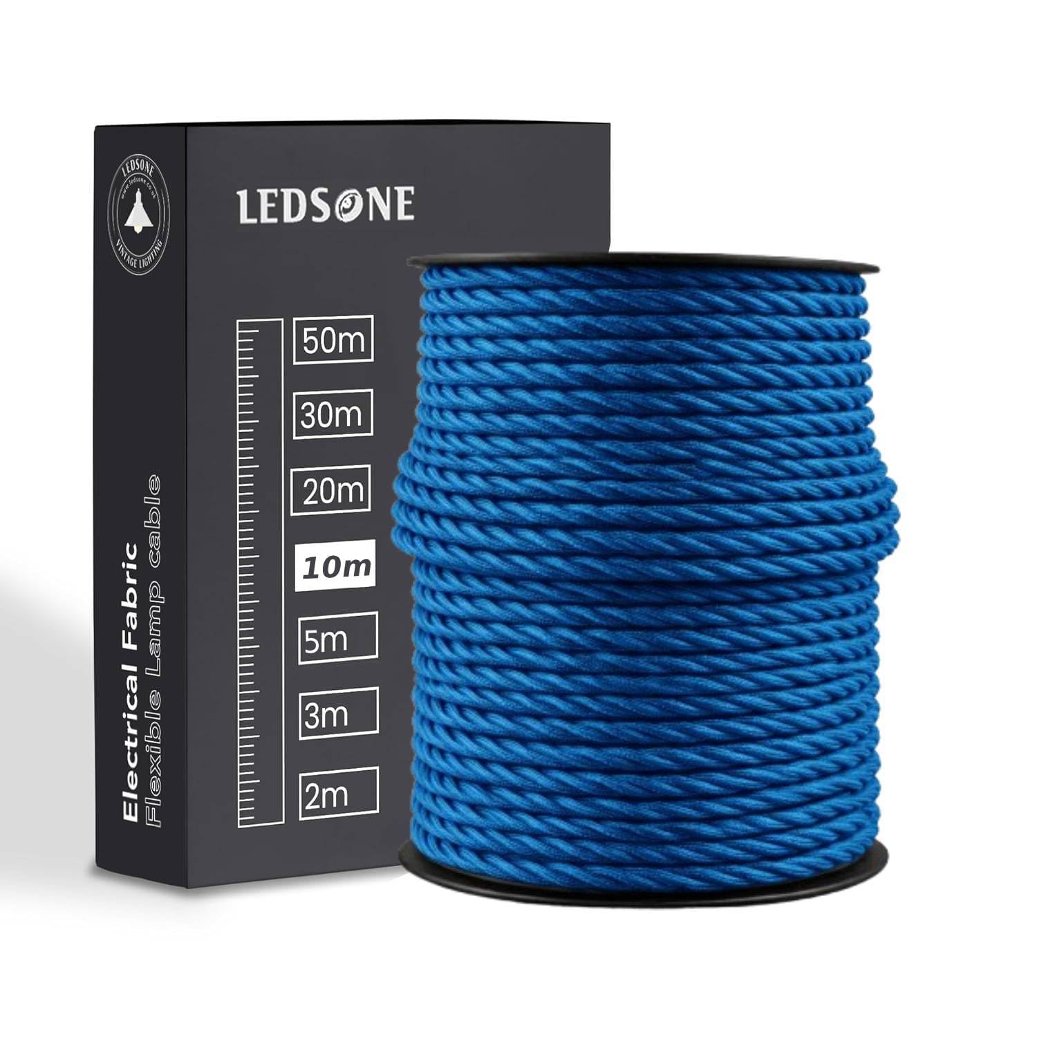 Vintage Braided Cable 10 Meters, 2 Core Antique Twisted Woven Silk Lighting Cable Flexible Fabric Wire, DIY Electrical Cord For Pendant Wall Plug in Lightning Appliances, DIY Projects (Dark Blue) — image 1