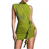 GORGLITTER Women's Flower Birthday Cocktail Mini Dress Asymmetrical Mock Neck Summer Going Out Prom Vacation Sundresses