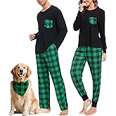 SWOMOG Adult Christmas Pajamas Buffalo Plaid Pajama Pants with Pockets Long Sleeve Tops for Couples & Family