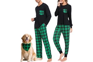 SWOMOG Adult Christmas Pajamas Buffalo Plaid Pajama Pants with Pockets Long Sleeve Tops for Couples & Family