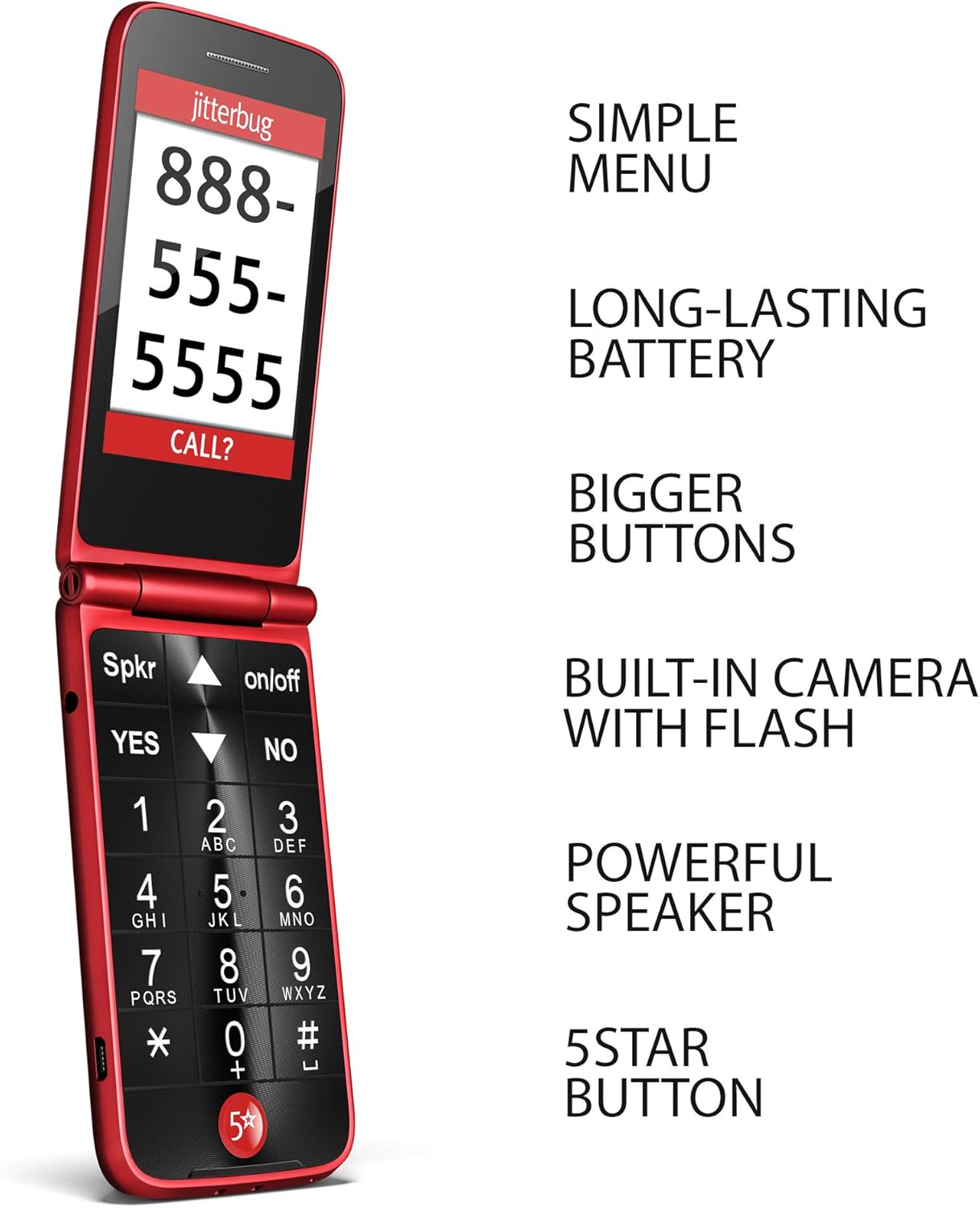 Jitterbug Flip Easy-to-use Cell Phone for Seniors (Red) by GreatCall