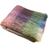 Biddy Murphy Ultra Soft Irish Mohair & Wool Throw Blanket, Made in Ireland, 54"x72", Plaid Multicolor