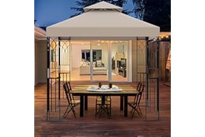 Patio Gazebo 8x8, BUPPLEE Outdoor Gazebo Canopy with 4 Corner Shelves, Pop Up Tent with Heavy Steel Frame,Outdoor Gazebo Tent with Air Roof,Patio Canopy for Deck/Garden/Yard/Patio/Garden/Poolside