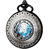 DerMacht Mechanical Pocket Watch Gift for Men, Men's Skeleton Pocket Watch Roman Dial with Chain