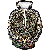 LAOLIUSN Men's Aztec Hoodie with Mayan Totems Design Mexican Themed Printed Sweatshirt