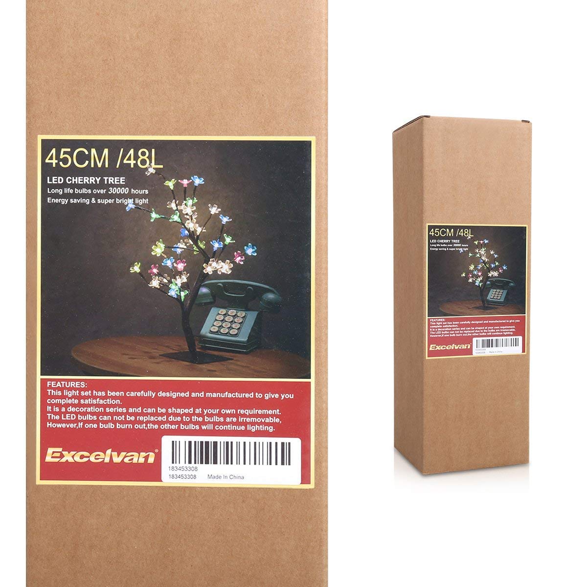 Excelvan Cherry Blossom Desk Top Bonsai Tree Light, Decorative Warm White Light, Black Branches, Perfect for Home Festival Party Wedding Christmas Indoor Outdoor Decoration, Multi-colored