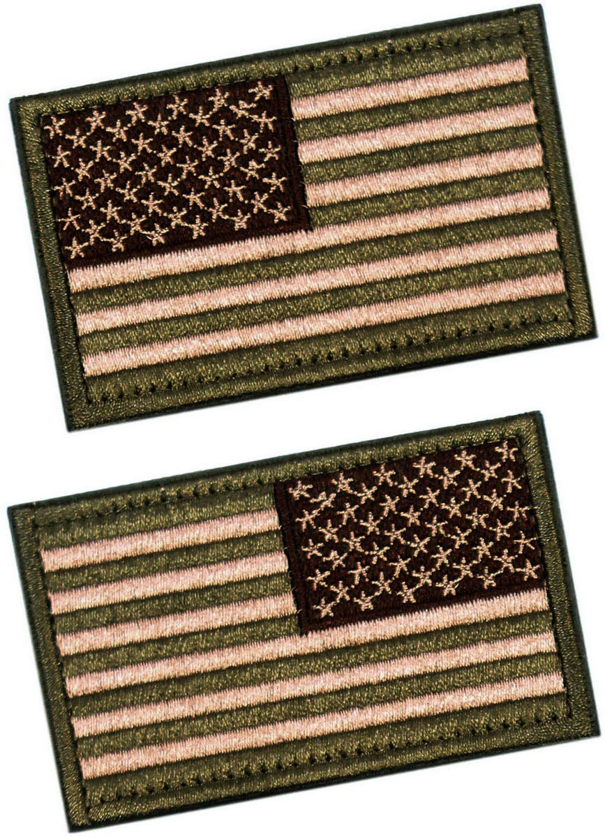 Tactical Patches of USA US American Flag Regular and Reverse, with Hook and Loop for Backpacks Caps Hats Jackets Pants, Military Army Uniform Emblems, Size 3x2 Inches, Pack of 2