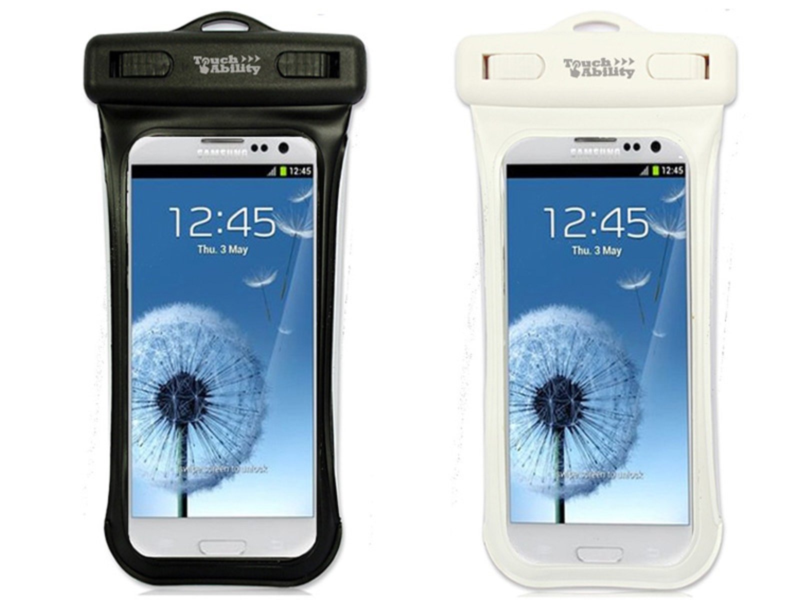 TouchAbility Universal Waterproof Case For Mobile Phones up to 5.5" inc. Galaxy J2 / S5 Mini / A3 / A5 / Express 2, LG K4, Xperia XZ1 Compact etc. IPX8 Pouch With Side Window (Black, Medium) โ image 1