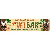 CIVOTIL Tiki Bar Sign, Hawaii Good Times, Great Friends Vintage Metal Tin Signs for Men Women, Wall Décor for Bars, Restaurants, Cafes Pubs, 4" x 16"