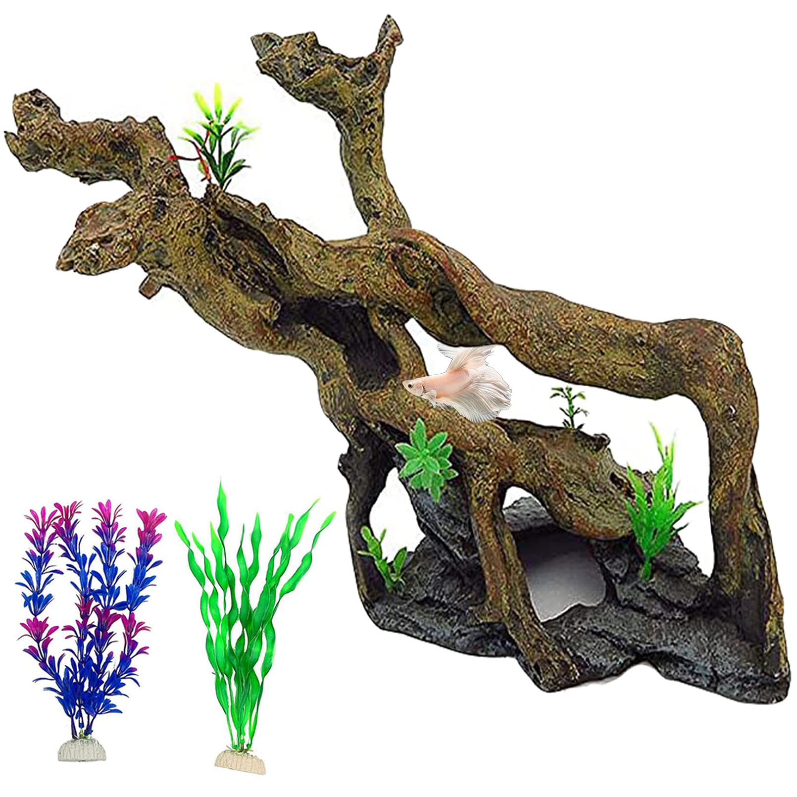 Photo 1 of PINVNBY Resin Driftwood Aquarium Decoration Tree Branch Fish Tank Trunk Ornament Betta Log Reptile Climb with Holes for Shrimp Lizard Fish Gecko(3 PCS)