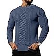 Askdeer Men's Pullover Sweater Fisherman Cable Knit Crewneck Sweater Winter Casual Knitted Sweaters with Ribbing Edge