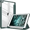 Fintie Hybrid Slim Case for iPad 6th / 5th Generation (2018/2017), iPad Air 2 / Air 1 (9.7 Inch) - [Built-in Pencil Holder] Shockproof Cover with Clear Transparent Back Shell, Midnight Green