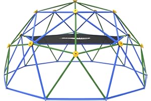 Gardenature 10FT Climbing Dome with Hammock, Outdoor Jungle Gym for Kids, Geometric Dome Climber Supporting 880 Lbs Anti-Rust Metal Outdoor Play Structure ASTM Approved Blue & Green