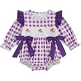 Motlapol Baby Girl Halloween Outfit Pumpkin/Witch Hat Embroidery Plaid Long Puff Sleeve Smocked Bubble Romper Fall Clothes