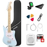 Donner 30 Inch Kids Electric Guitar Beginner Kit (Blue) | Short Scale Starter Pack for Boys &amp; Girls, with Mini Amp, Strap, Picks, Turner, Clear Sound and Kid-Friendly Finish, DJM-100